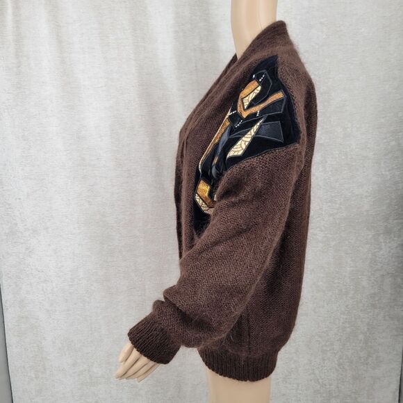 Cervelle 80s Brown Mohair Eclectic Grandpa Grandmacore Sweater Cardigan Medium - Picture 5 of 12